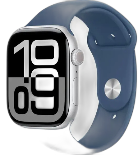 APPLE WATCH SERIE 10 46MM CASE SILVER AL DEMIM SPORT BAND M/L GPS MWWM3LW/A