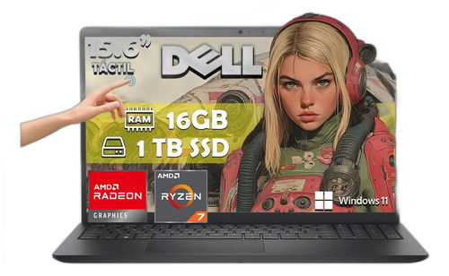 DELL 15.6" FHD AMD 7-7730U 16GB RAM 1TB CARBON BLACK